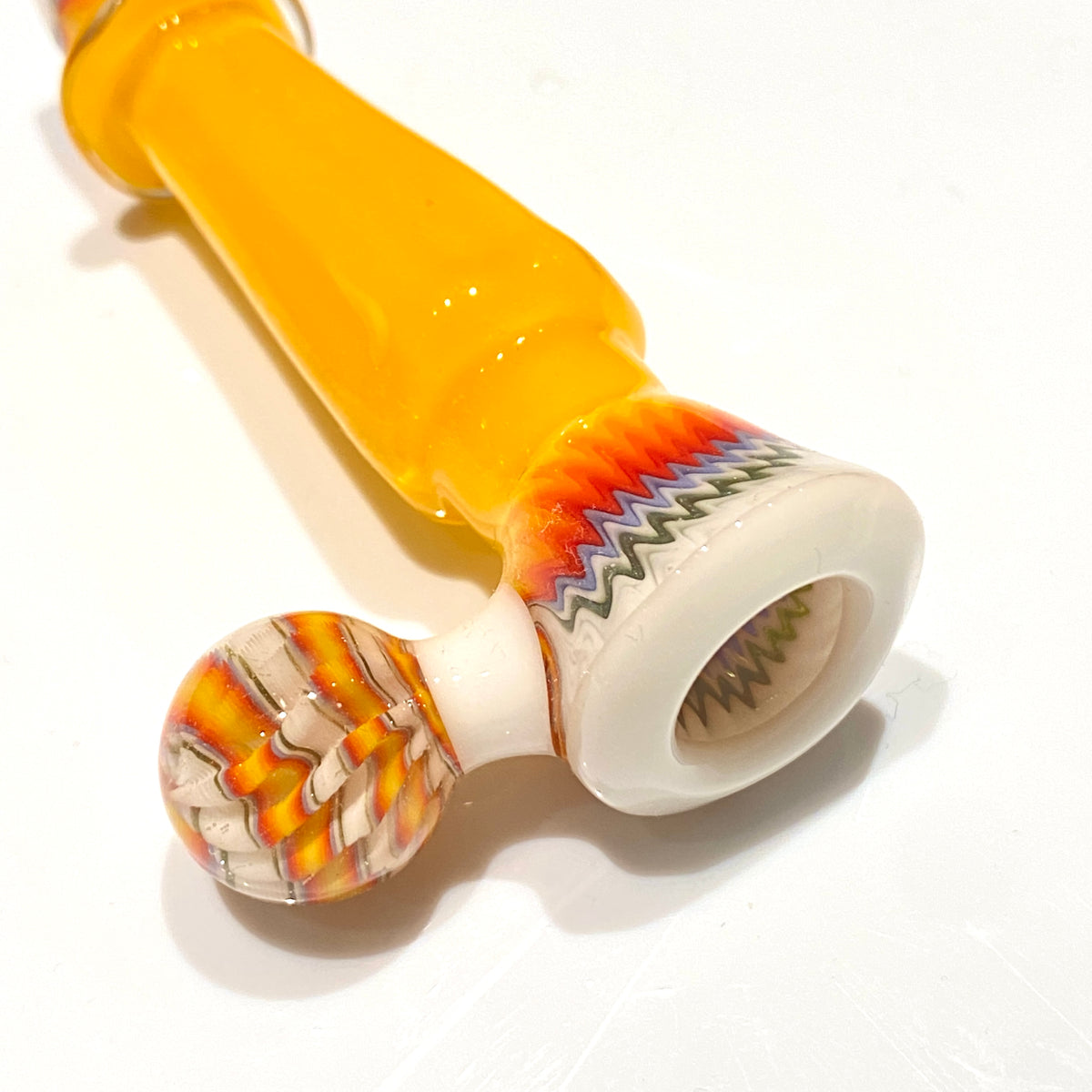 Hex Body 3-Hole Chillum with Marble Handle (Orange and Fire/White)