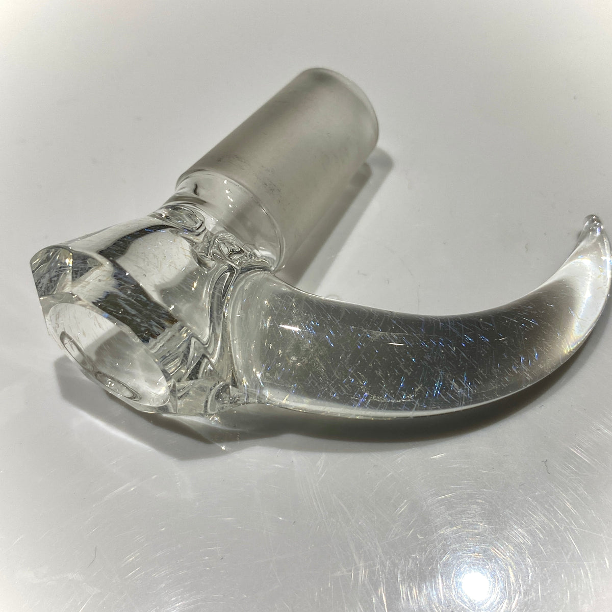 18mm Faceted 3-Hole Slide with Horn Handle (Clear with Blue Dichro)
